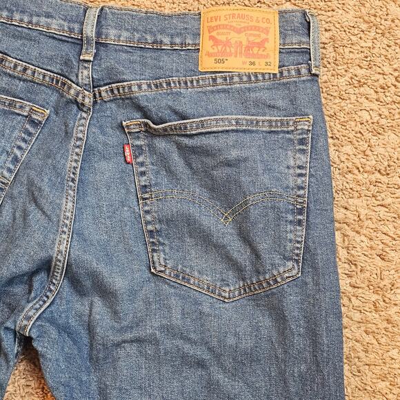 Levis 505 Jeans Mens 36x32 Fit 36x31 Blue Denim Stretch Straight Cowboy Rodeo - Picture 10 of 14